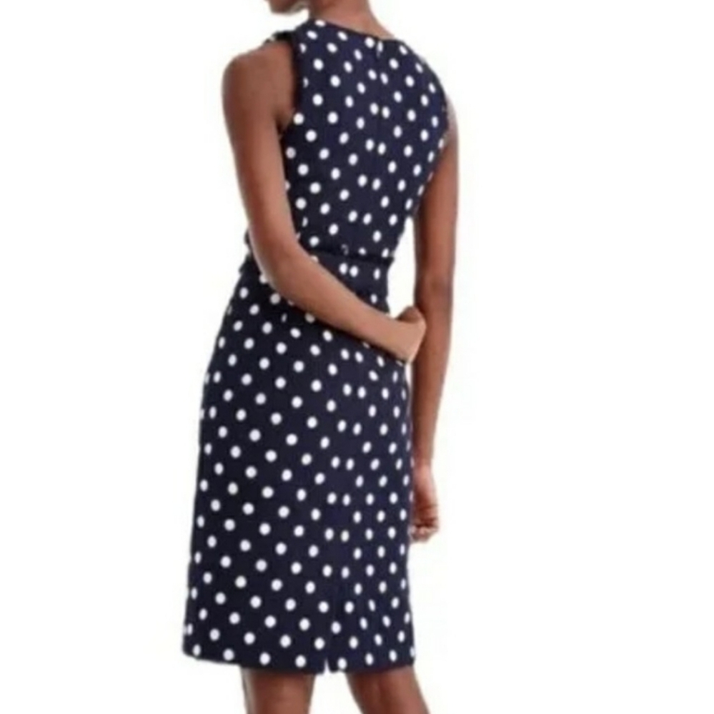 J. Crew Navy White Polka Dot Boucle Tweed Sheath Dress Sleeveless Size 6P Petite - Picture 5 of 16